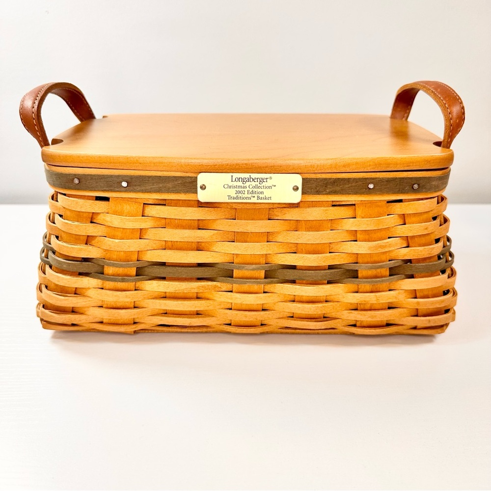 Longaberger 2002 Christmas Collection Traditions Basket w/ Lid, Leather Handles